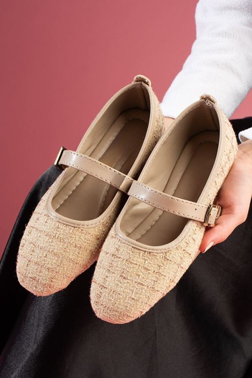 Minerva Vizon Simli Kumaş Gold Tokalı Kemer Bantlı Babet