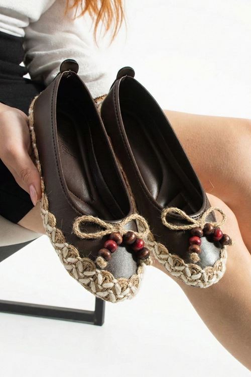 Caldera Kahverengi Cilt Hasır Sarma Thermo Tabanlı Premium Babet