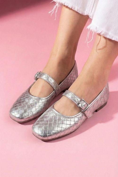 Toledo Gümüş Cilt Örgü Dokulu Nikel Tokalı Kemer Bantlı Babet