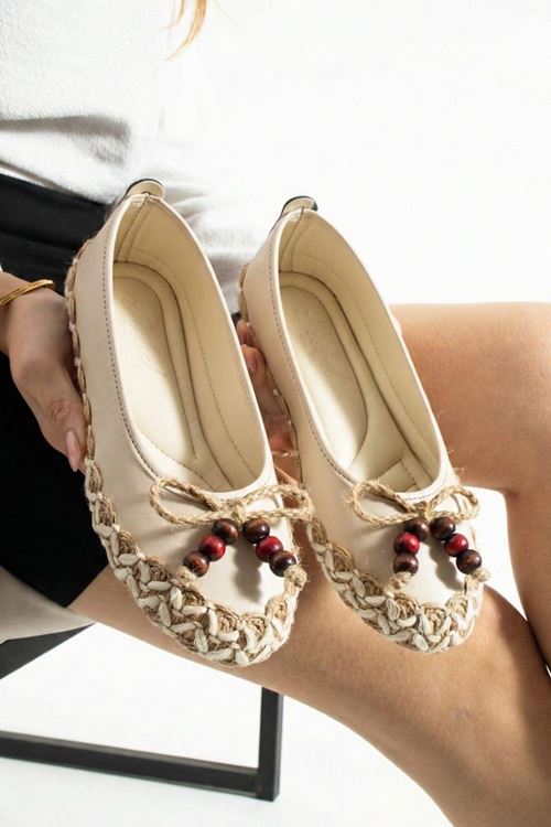 Caldera Bej Cilt Hasır Sarma Thermo Tabanlı Premium Babet