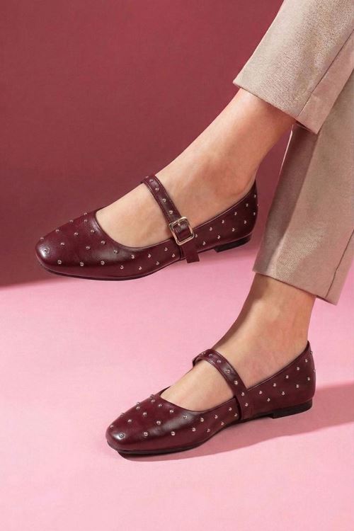 Vittoria Bordo Cilt Metal Mini Troklu Gold Tokalı Tek Bant Babet