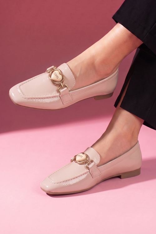 Lodi Bej Kırışık Rugan Kadın Loafer Babet Günlük Ayakkabı