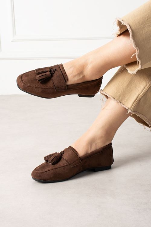 Savona Kahverengi Süet Püskül Detaylı Loafer Babet Günlük Ayakkabı