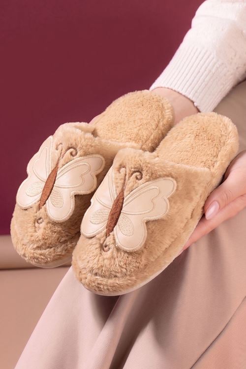 Kepona Vizon Büyük Kelebek Peluş Ev Terliği Kadın Kışlık Terlik 