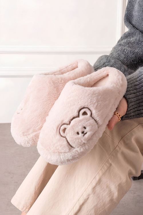 Kogi Pudra Ayıcık Detaylı Peluş Kadın Kışlık Ev Terliği