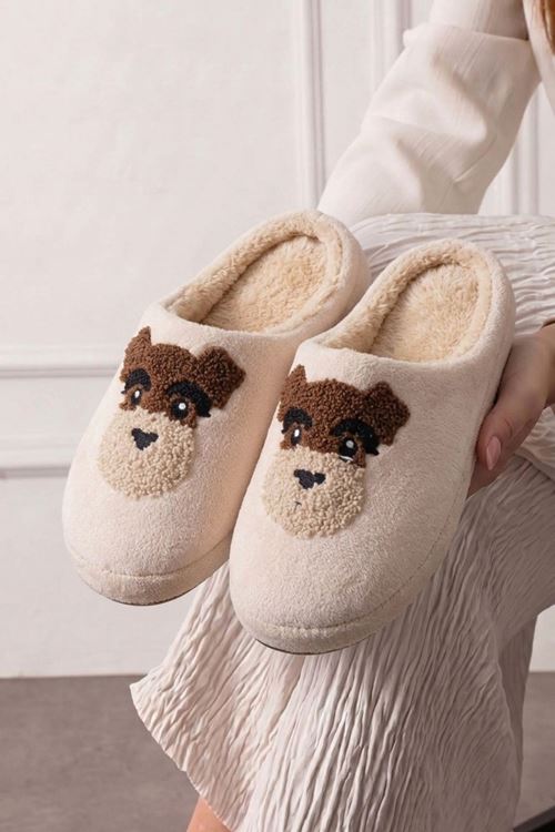 Howy Bej Köpek Figürlü Peluş Ev Terliği İçi Yumuşak Kışlık Kapalı Terlik 