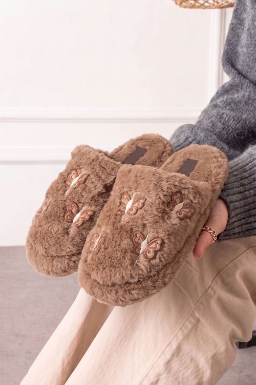 Gofin Vizon Mini Kelebekler Detaylı Peluş Ev Terliği Kadın Kışlık Terlik