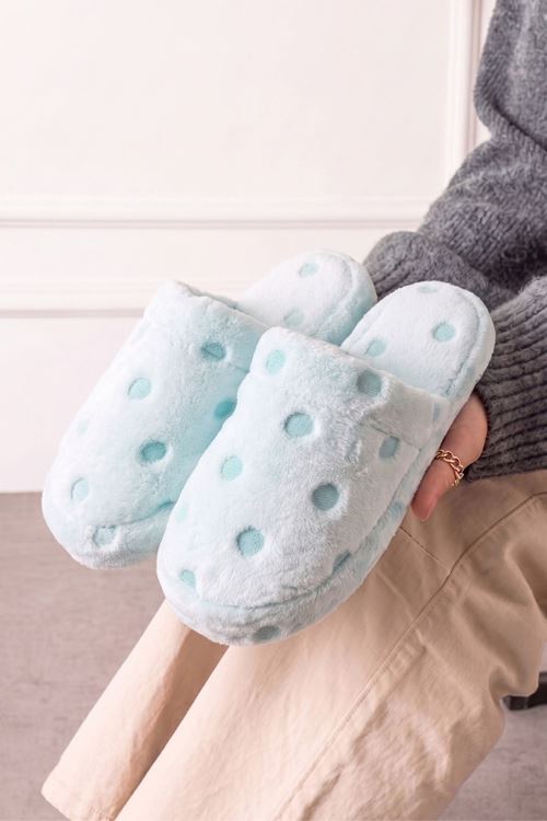 Tombi Mint Yeşili Puantiyeli Peluş Kadın Kışlık Ev Terliği