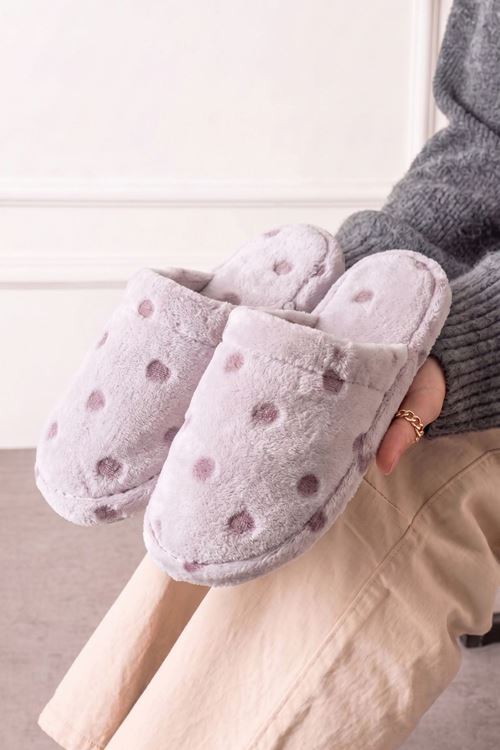 Tombi Lila Puantiyeli Peluş Kadın Kışlık Ev Terliği