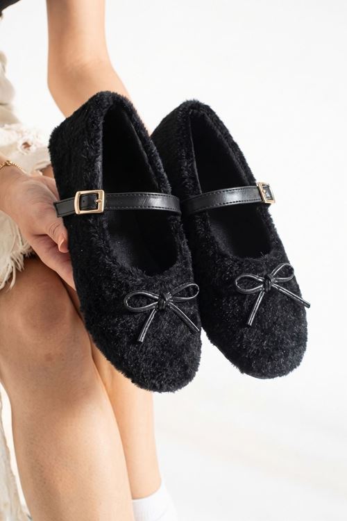 Rosy Siyah Fiyonklu Gold Tokalı Peluş Ev Babeti