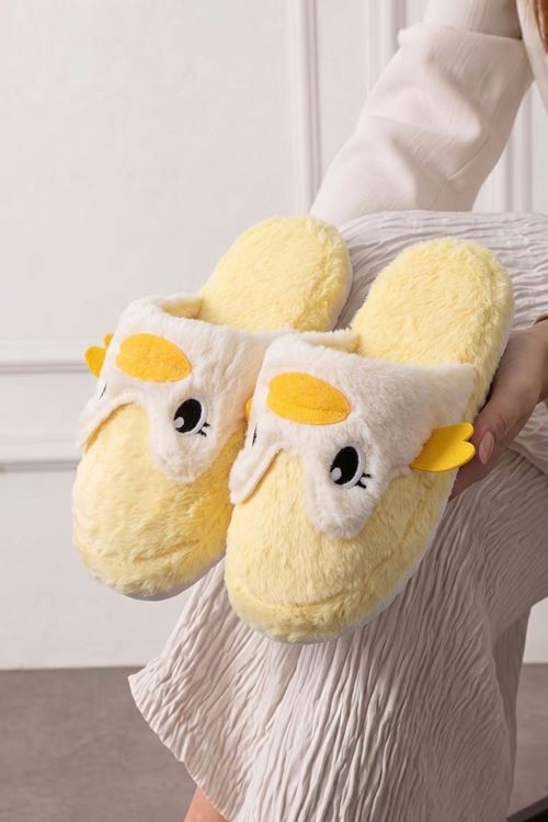 Daki Sarı Ördek Figürlü Peluş Kadın Kışlık Ev Terliği