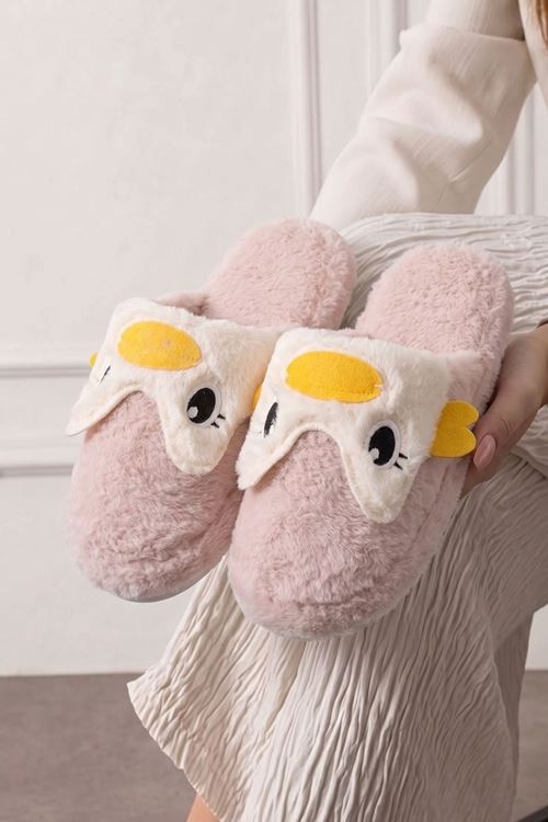 Daki Pudra Ördek Figürlü Peluş Kadın Kışlık Ev Terliği