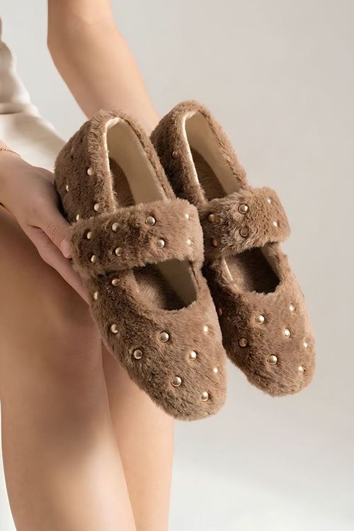 Perlina Vizon Gold Trok Detaylı Peluş Ev Babeti