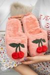 Cherry Pudra Kiraz Ponponlu Ev Terliği 