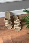 Selena  Bej  Örgülü Çift Bantlı Terlik    