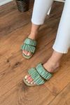Olive  Mint Yeşili Büzmeli Çift Kemerli Terlik    