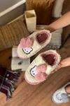 Sıkay Pembe Kedi Baskılı  Kurdela Detaylı  Ev Terliği   