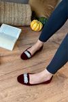 Logan  Bordo Yaprak Taş İşleme Detaylı Elegant Ev Babeti
