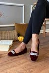 Logan  Bordo Yaprak Taş İşleme Detaylı Elegant Ev Babeti