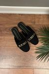 Warta   Siyah Hasır İşlemeli Zincir Kemerli Terlik 