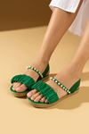 Anita Yeşil Büzgü Kemerli İnci Detaylı Sandalet 