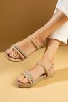 Golden Vizon Çift Bantlı  Taş İşlemeli Kemerli Sandalet 