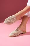Emma  Bej Hasır İşlemeli   Önü Kapalı Terlik