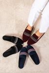 Helmar Siyah Nakış İşleme Kemerli Önü Kapalı Elegant  Ev Terliği