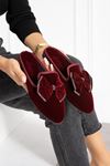 Fiyyo Bordo Kenarı Taş Şerit Fiyonklu  Elegant Ev Terliği  