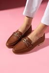 Meralis Taba Yuvarlak Obje Detay Aksesuarlar Günlük Ayakkabı Loafer Babet