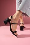 Sally  Siyah İnce Kemerli  Topuklu Terlik  
