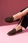 Viona Kahverengi Süet Saraçlı Mini Fiyonk Aksesuarlı Loafer Babet