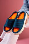 Avenza Lacivert İçi Turuncu Ultra Hafif Bulut Tabanlı Dolgu Bantlı Terlik