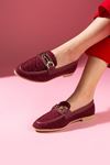Cassia Bordo Simli Kumaş Gold Zincir Aksesuarlı Loafer Babet