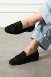 Savona Siyah Süet Püskül Detaylı Loafer Babet Günlük Ayakkabı