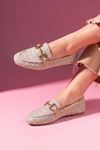 Alita Vizon Simli Kumaş Saraçlı Gold Tokalı Loafer Babet