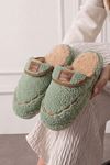 Homi Mint Yeşili Saraçlı Peluş Kadın Kışlık Ev Terliği